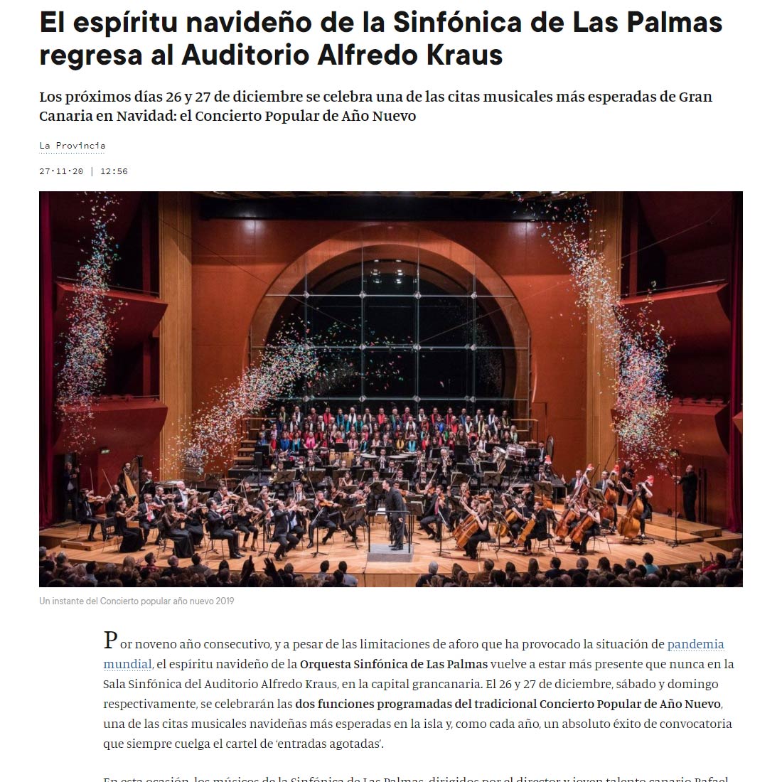 La Provincia – Concierto de año nuevo dirigido por Rafael Sánchez-Araña