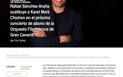 OFGC – Rafael Sánchez-Araña sustituye a Karel Mark Chichon en el próximo concierto de abono de la Orquesta Filarmónica de Gran Canaria